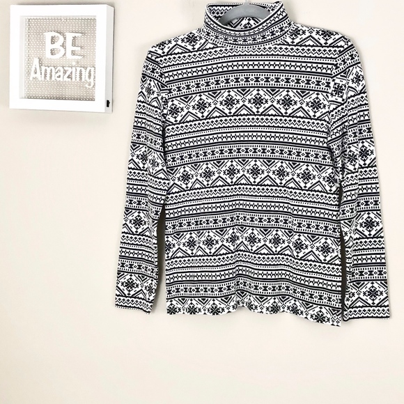 Karen Scott Turtle Neck Geo Print Long Sleeve Top - Picture 1 of 6